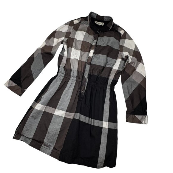 BURBERRY London Girls size 7/8 Grey/Black Check Plaid Shirt Dress - Picture 2 of 14